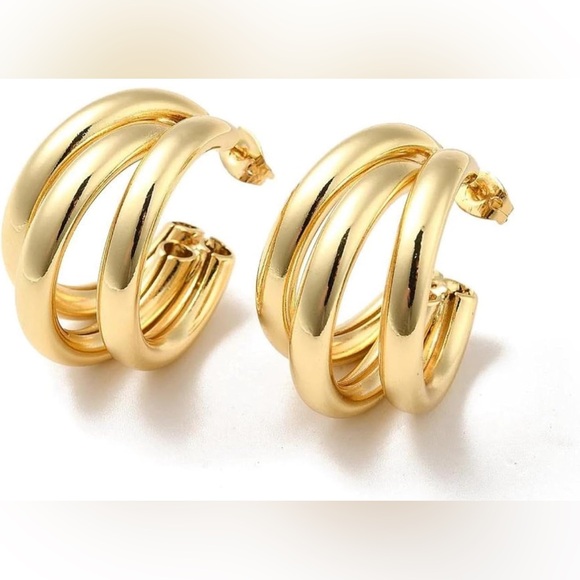 Zara Gold Triple Hoops - Picture 3 of 8